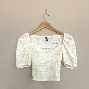Cream cropped puffed sleeve shirt! Worn once!